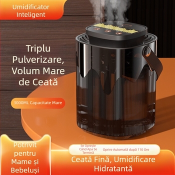 Umidificator transfrontalier nou cu trei pulverizări, pulverizator mare, 3L, capacitate mare, umidificator pentru bebeluși gravide, mut, cu lumină de noapte