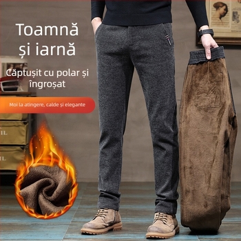 Pantaloni sport pentru bărbați, căptușiți cu fleece, îngroșați, toamna și iarna, noi pantaloni din chenille, slim fit, drepți, la modă, pentru exterior, pantaloni pentru bărbați