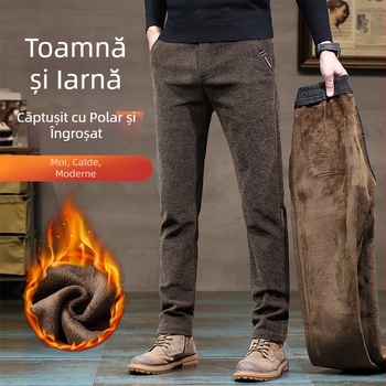 Pantaloni sport pentru bărbați, căptușiți cu fleece, îngroșați, toamna și iarna, noi pantaloni din chenille, slim fit, drepți, la modă, pentru exterior, pantaloni pentru bărbați