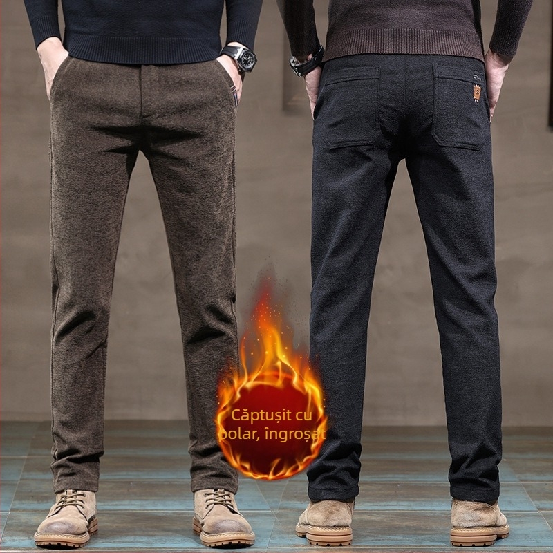 Pantaloni sport pentru bărbați, căptușiți cu fleece, îngroșați, toamna și iarna, noi pantaloni din chenille, slim fit, drepți, la modă, pentru exterior, pantaloni pentru bărbați