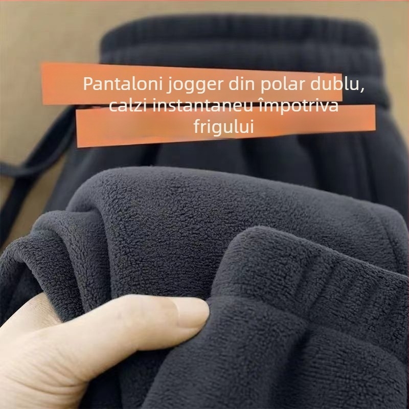 Pantaloni sport din fleece cu două fețe pentru bărbați, pantaloni de exterior căptușiți cu fleece, îngroșați, din fleece nou, pantaloni sport de iarnă caldi pentru bărbați