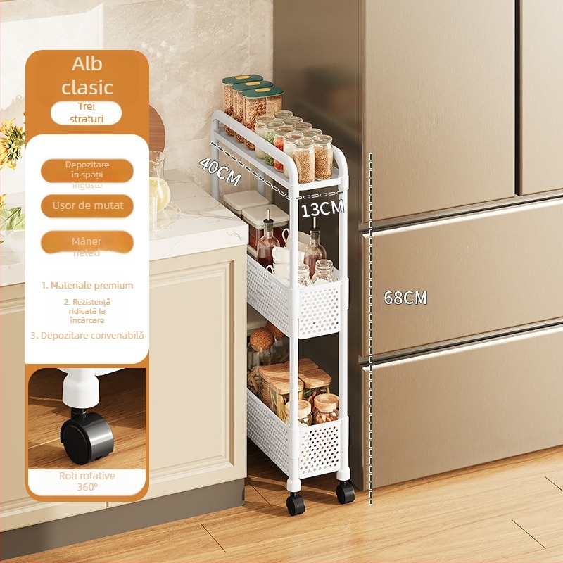 Raft de depozitare Gap, suport de depozitare detașabil multistrat pentru cărucior, bucătărie, living, extrem de îngust, raft de depozitare