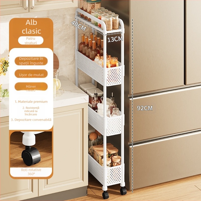 Raft de depozitare Gap, suport de depozitare detașabil multistrat pentru cărucior, bucătărie, living, extrem de îngust, raft de depozitare