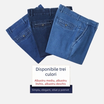 Blugi stretch groși pentru bărbați, talie înaltă, stil business, casual, pantaloni lungi, stiluri de iarnă