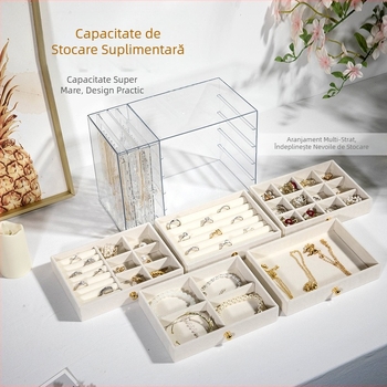 Cutie de bijuterii transfrontalieră, cutie de depozitare transparentă acrilică, cutie de depozitare pentru cercei, brățară, brățară, colier