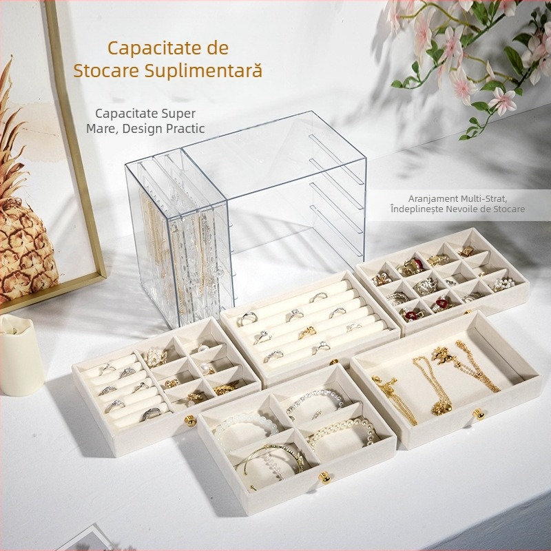 Cutie de bijuterii transfrontalieră, cutie de depozitare transparentă acrilică, cutie de depozitare pentru cercei, brățară, brățară, colier