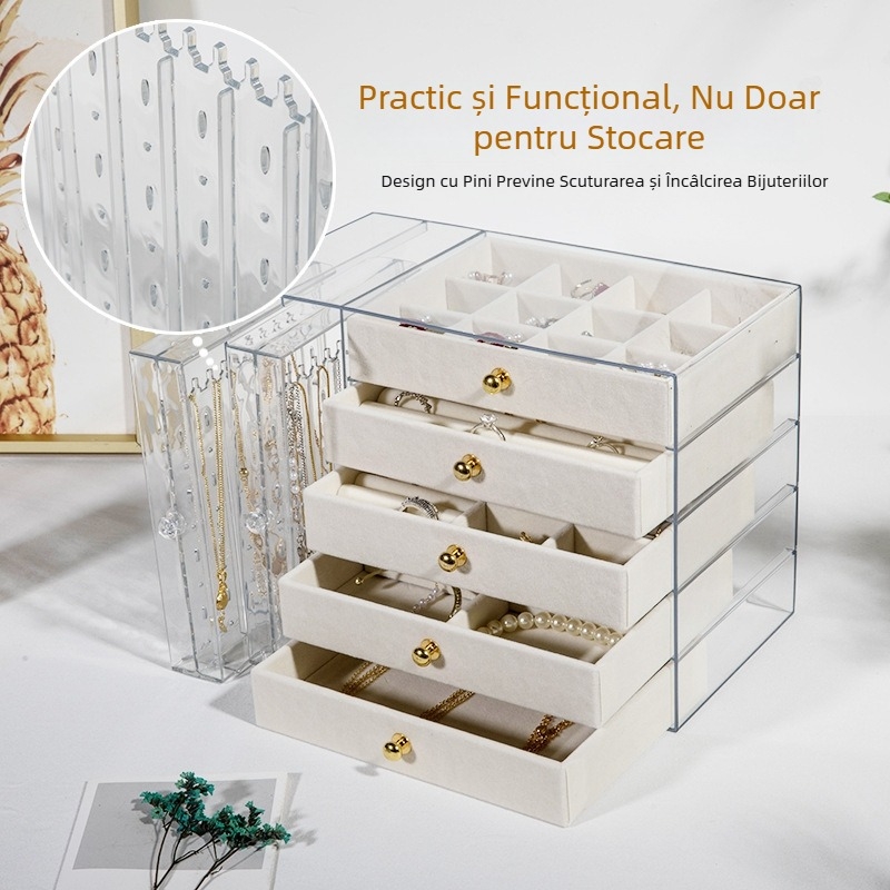 Cutie de bijuterii transfrontalieră, cutie de depozitare transparentă acrilică, cutie de depozitare pentru cercei, brățară, brățară, colier