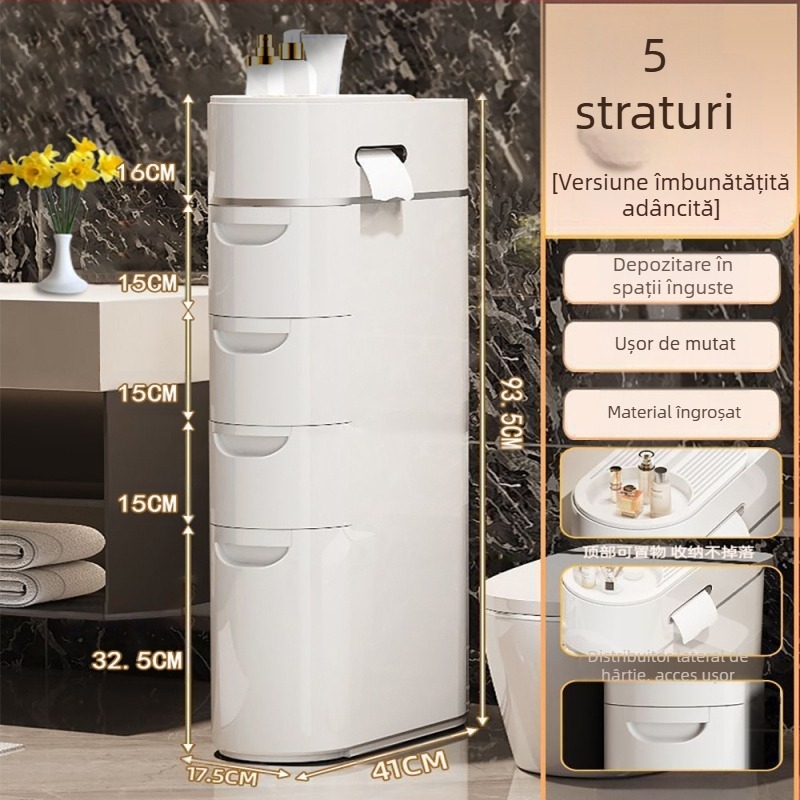 Dulap de depozitare tip sertar pentru toaletă, dulap de depozitare din plastic multistrat, raft de depozitare fără instalare