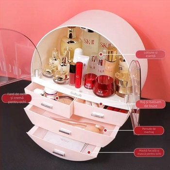 Cutie de depozitare ușoară de lux, capacitate mare pentru îngrijirea pielii, cutie de toaletă rezistentă la praf, cutie de depozitare transparentă și confortabilă pentru cosmetice