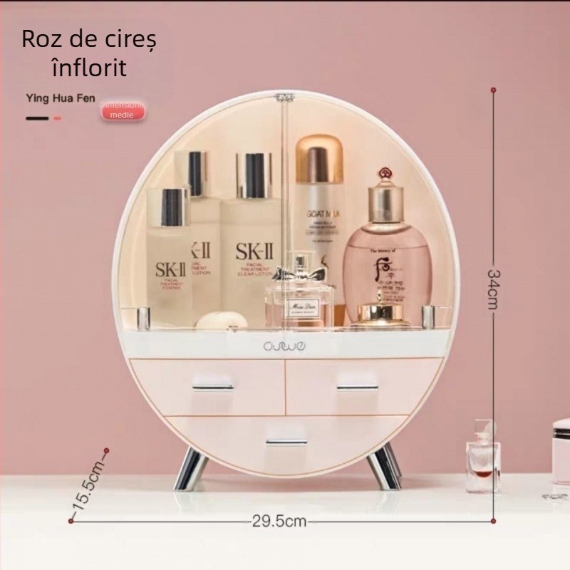 Cutie de depozitare ușoară de lux, capacitate mare pentru îngrijirea pielii, cutie de toaletă rezistentă la praf, cutie de depozitare transparentă și confortabilă pentru cosmetice