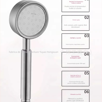 Cap de duș presurizat din oțel inoxidabil, anti-opărire și anti-cădere, duză reglabilă manuală, orificiu mare de ieșire a apei, set de duș cu pulverizator pătrat