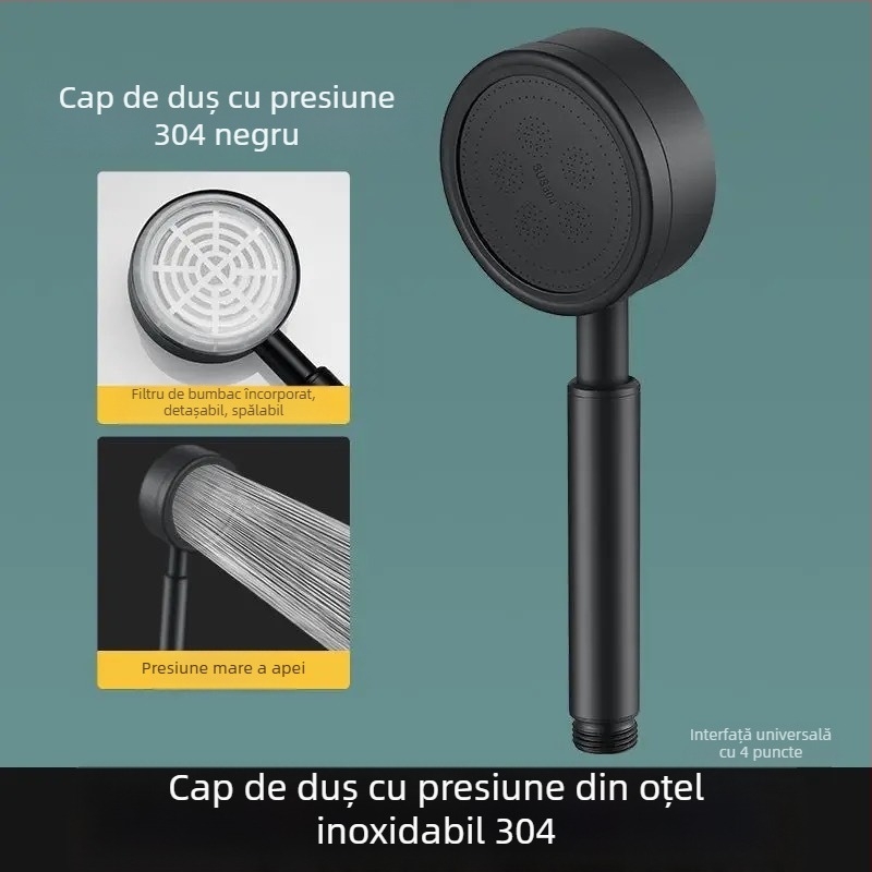 Cap de duș presurizat din oțel inoxidabil, anti-opărire și anti-cădere, duză reglabilă manuală, orificiu mare de ieșire a apei, set de duș cu pulverizator pătrat