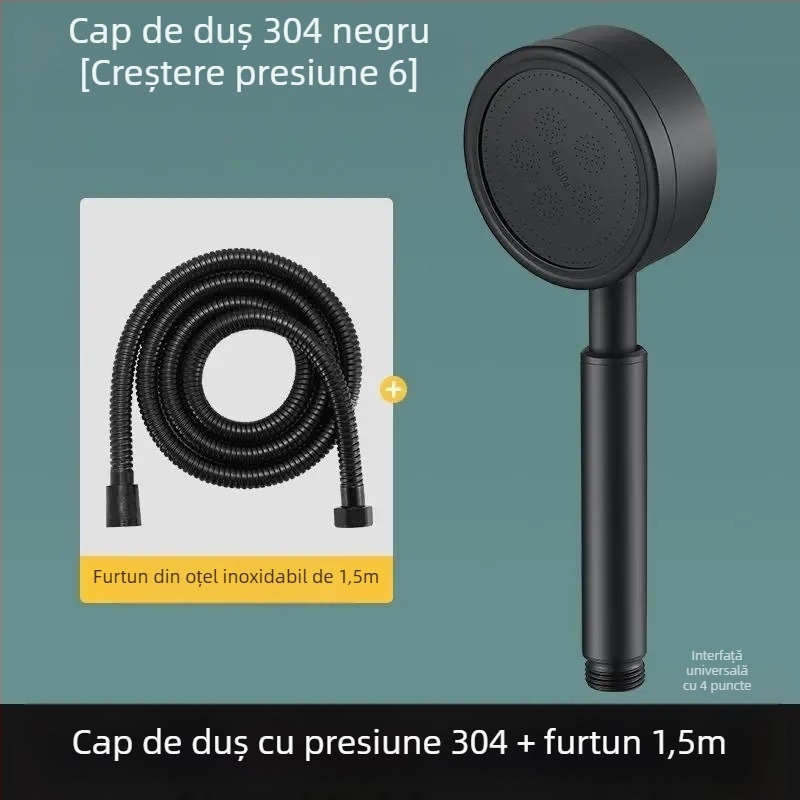 Cap de duș presurizat din oțel inoxidabil, anti-opărire și anti-cădere, duză reglabilă manuală, orificiu mare de ieșire a apei, set de duș cu pulverizator pătrat