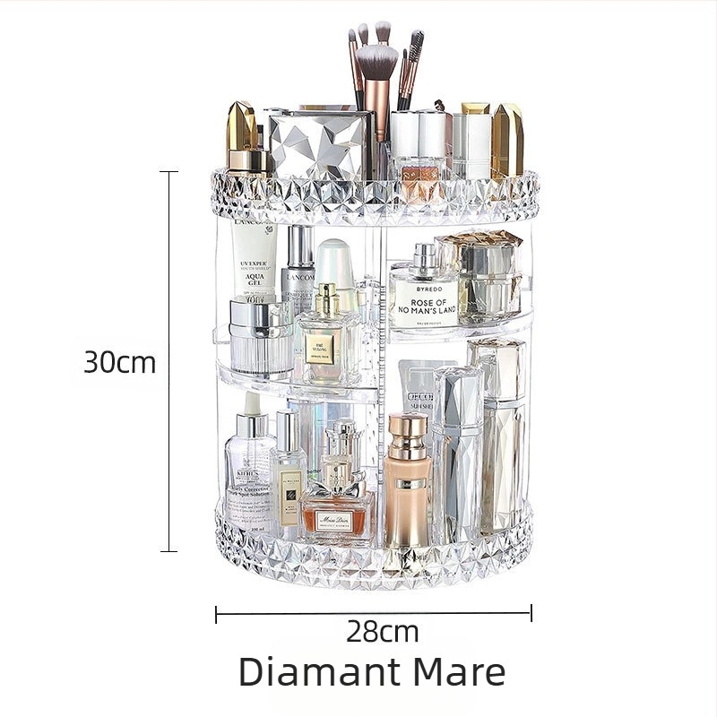 Cutie de depozitare cosmetică rotativă, suport de depozitare transparent din plastic pentru desktop, îngrijirea pielii, ruj, perie cosmetică, suport de depozitare cosmetică
