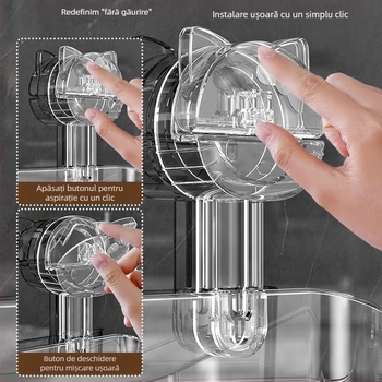 Baie ventuză depozitare raft montat pe perete lavoar periuță de dinți pastă de dinți coș de depozitare cutie tub pisică săpun cutie