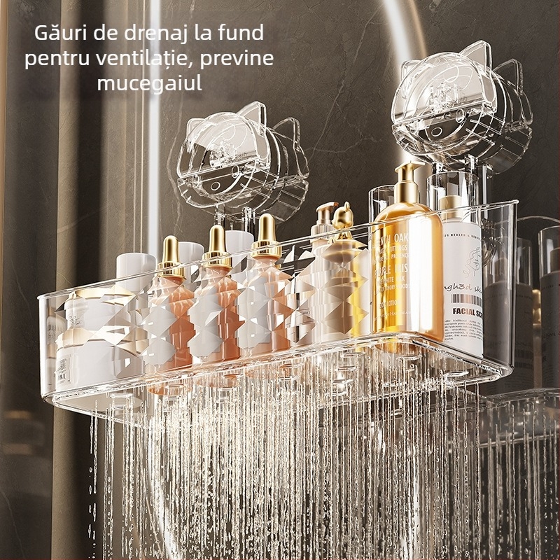 Baie ventuză depozitare raft montat pe perete lavoar periuță de dinți pastă de dinți coș de depozitare cutie tub pisică săpun cutie