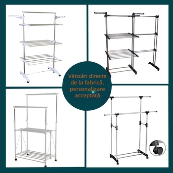 Cuier de haine din oțel inoxidabil cu o singură tijă și două îngroșate, pentru interior, balcon, uscare, cuvertură retractabilă mobilă pentru haine, podea