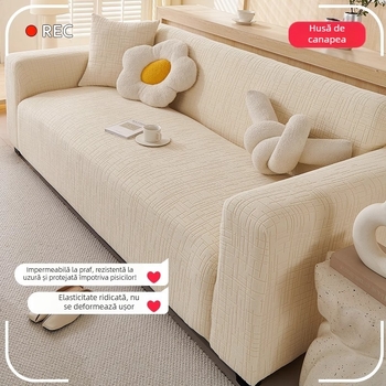 Husă de canapea elastică anti-zgârieturi, stil crem, all-inclusive, universală, anti-alunecare, pentru patru sezoane, leneșă, pentru trei persoane