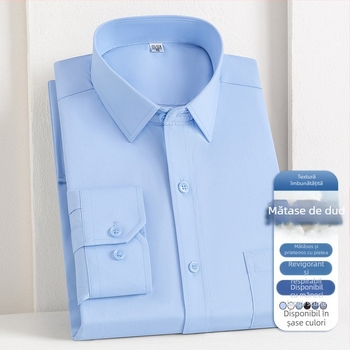 2025 Primăvara și toamna nouă pentru bărbați tineri și de vârstă mijlocie Lassel Fashion Business Casual cu mânecă lungă și mătase de dud