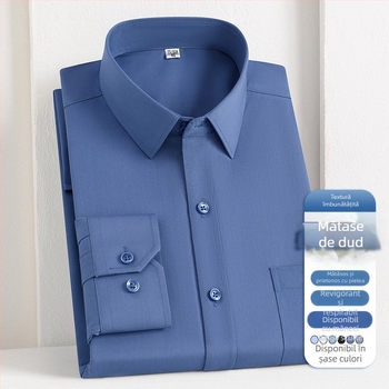 2025 Primăvara și toamna nouă pentru bărbați tineri și de vârstă mijlocie Lassel Fashion Business Casual cu mânecă lungă și mătase de dud