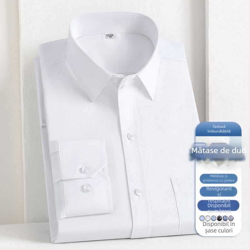 2025 Primăvara și toamna nouă pentru bărbați tineri și de vârstă mijlocie Lassel Fashion Business Casual cu mânecă lungă și mătase de dud