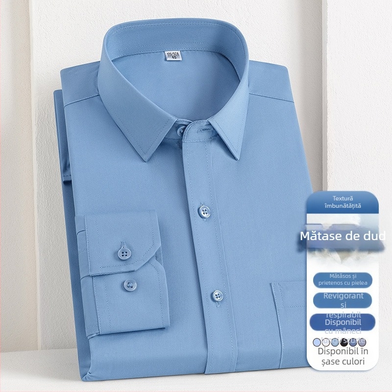 2025 Primăvara și toamna nouă pentru bărbați tineri și de vârstă mijlocie Lassel Fashion Business Casual cu mânecă lungă și mătase de dud