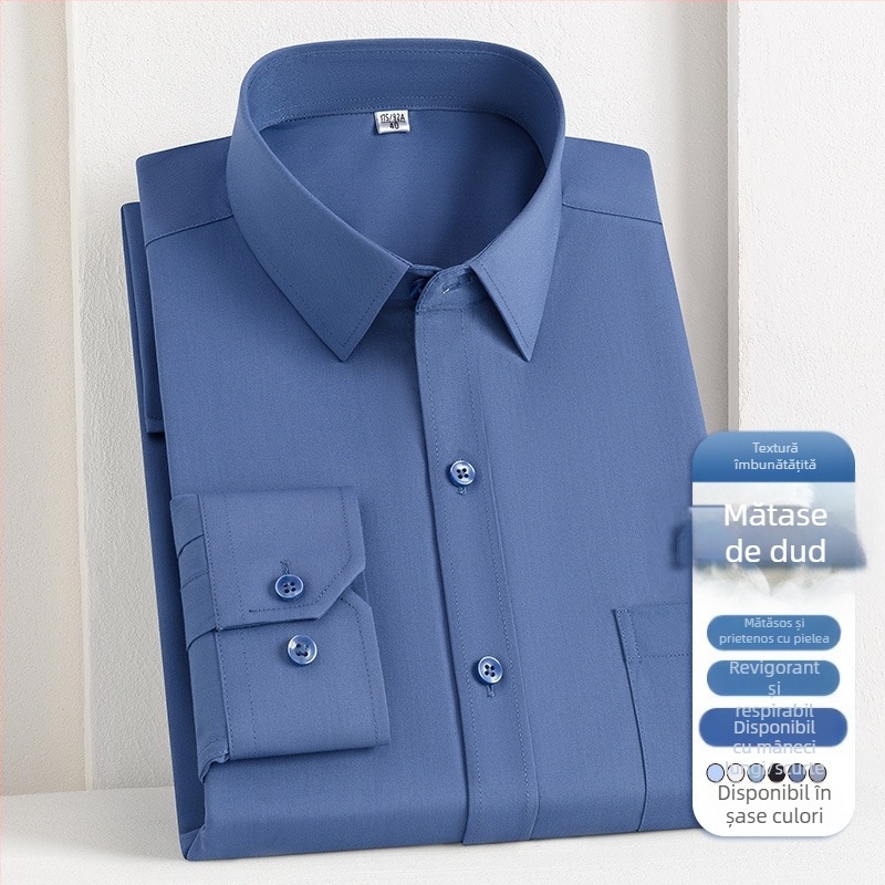 2025 Primăvara și toamna nouă pentru bărbați tineri și de vârstă mijlocie Lassel Fashion Business Casual cu mânecă lungă și mătase de dud