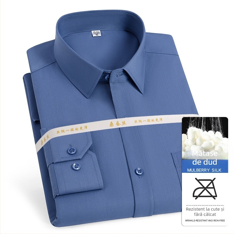 2025 Primăvara și toamna nouă pentru bărbați tineri și de vârstă mijlocie Lassel Fashion Business Casual cu mânecă lungă și mătase de dud