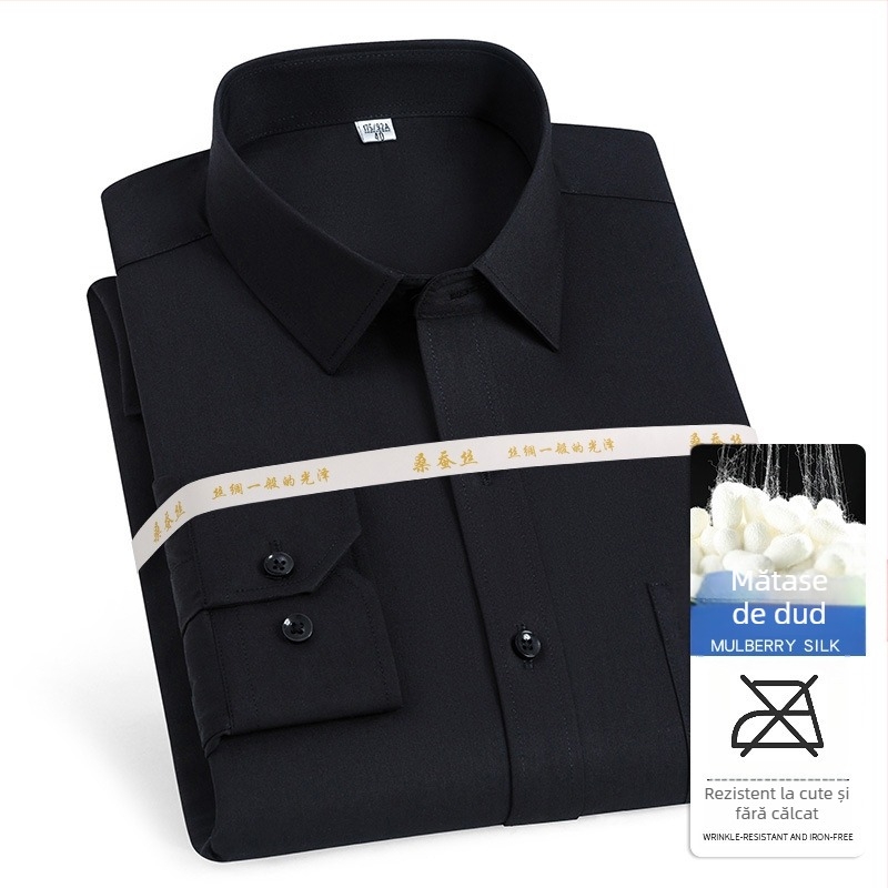 2025 Primăvara și toamna nouă pentru bărbați tineri și de vârstă mijlocie Lassel Fashion Business Casual cu mânecă lungă și mătase de dud