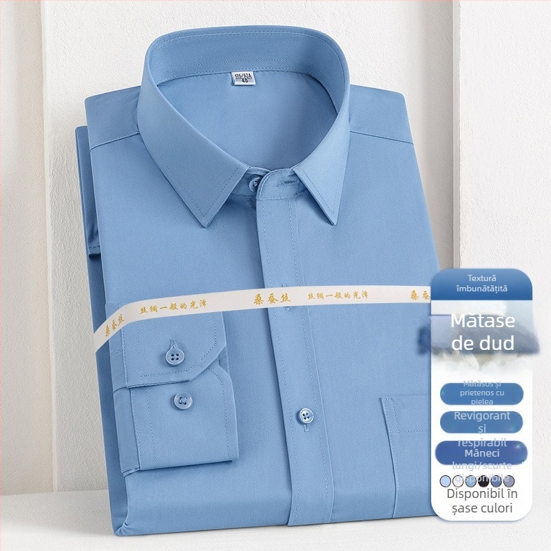 2025 Primăvara și toamna nouă pentru bărbați tineri și de vârstă mijlocie Lassel Fashion Business Casual cu mânecă lungă și mătase de dud