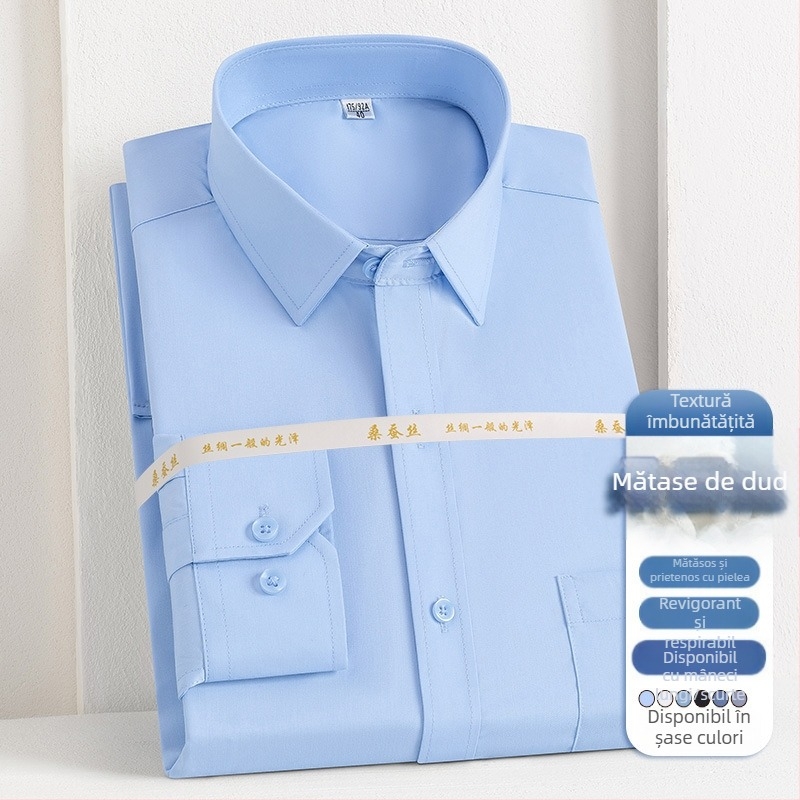 2025 Primăvara și toamna nouă pentru bărbați tineri și de vârstă mijlocie Lassel Fashion Business Casual cu mânecă lungă și mătase de dud