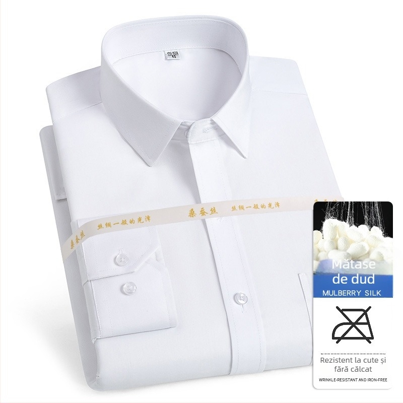 2025 Primăvara și toamna nouă pentru bărbați tineri și de vârstă mijlocie Lassel Fashion Business Casual cu mânecă lungă și mătase de dud