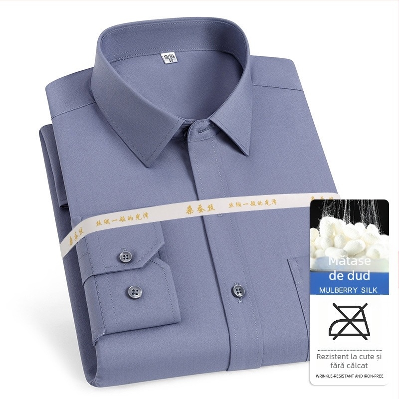 2025 Primăvara și toamna nouă pentru bărbați tineri și de vârstă mijlocie Lassel Fashion Business Casual cu mânecă lungă și mătase de dud