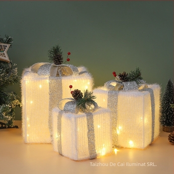 Set de cutii cadou luminoase de Crăciun cu trei LED-uri, costum pentru cutii cadou de Crăciun, lampă pentru cutii cadou de Crăciun, lampă decorativă interioară
