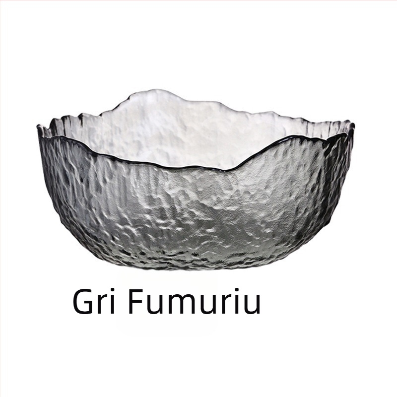 Bol de salată din sticlă ciocănită, neregulat, cu ramă aurie, pentru uz casnic, bol transparent de uz casnic, bol cu fructe cu un aspect de înaltă calitate