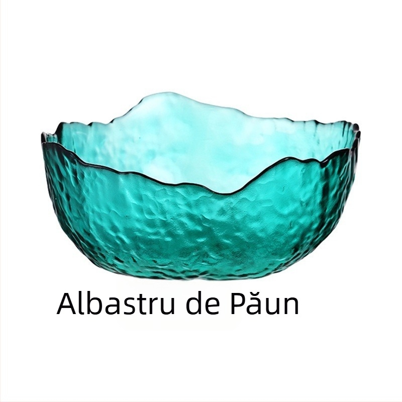 Bol de salată din sticlă ciocănită, neregulat, cu ramă aurie, pentru uz casnic, bol transparent de uz casnic, bol cu fructe cu un aspect de înaltă calitate