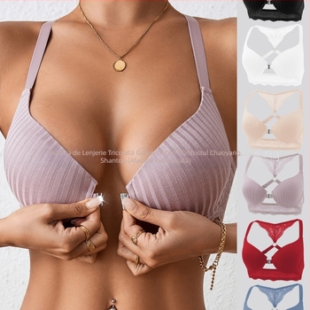 Lenjerie intimă transfrontalieră europeană și americană Amazon nou sutien sexy cu dungi cataramă frontală push-up imprimat dantelă spate sutien
