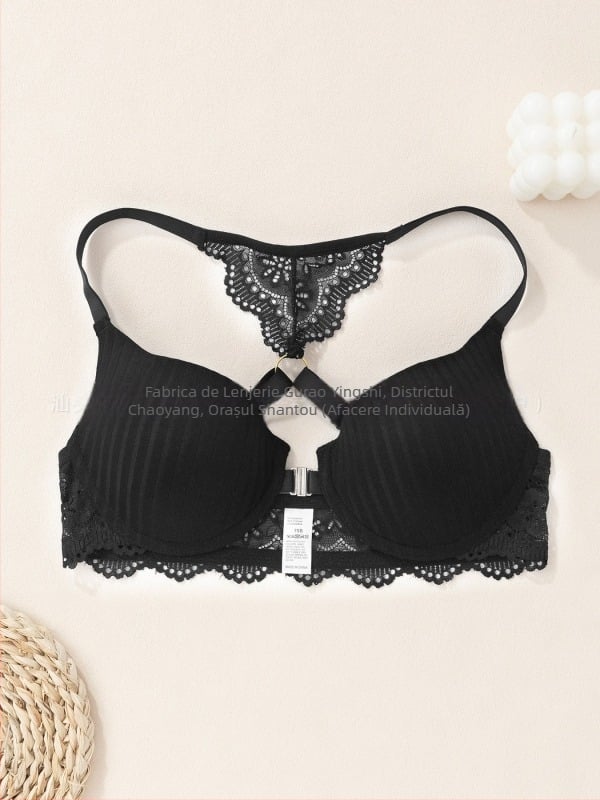 Lenjerie intimă transfrontalieră europeană și americană Amazon nou sutien sexy cu dungi cataramă frontală push-up imprimat dantelă spate sutien