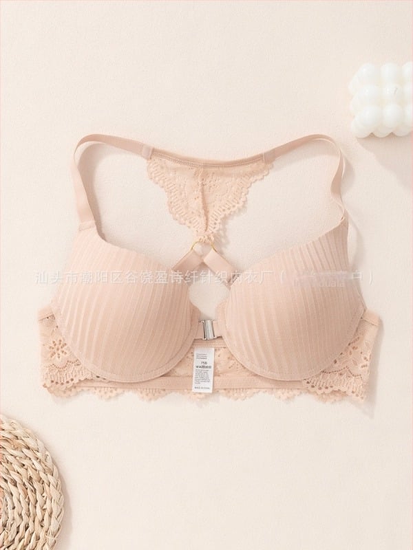Lenjerie intimă transfrontalieră europeană și americană Amazon nou sutien sexy cu dungi cataramă frontală push-up imprimat dantelă spate sutien