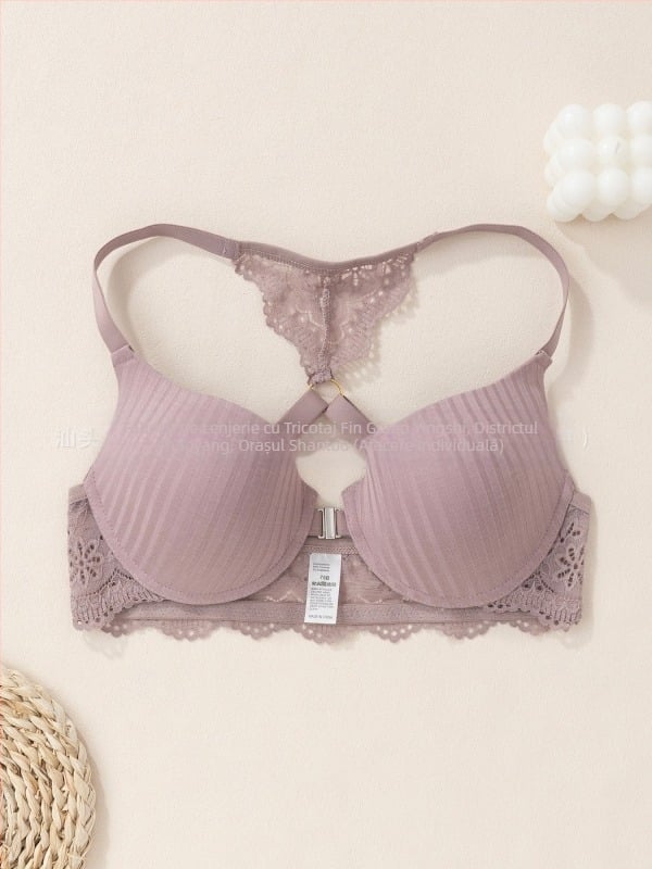 Lenjerie intimă transfrontalieră europeană și americană Amazon nou sutien sexy cu dungi cataramă frontală push-up imprimat dantelă spate sutien