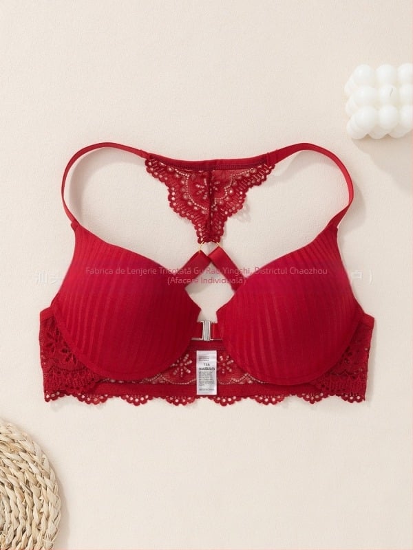 Lenjerie intimă transfrontalieră europeană și americană Amazon nou sutien sexy cu dungi cataramă frontală push-up imprimat dantelă spate sutien