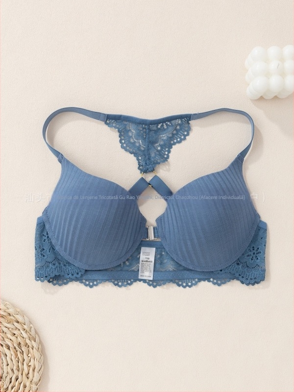 Lenjerie intimă transfrontalieră europeană și americană Amazon nou sutien sexy cu dungi cataramă frontală push-up imprimat dantelă spate sutien