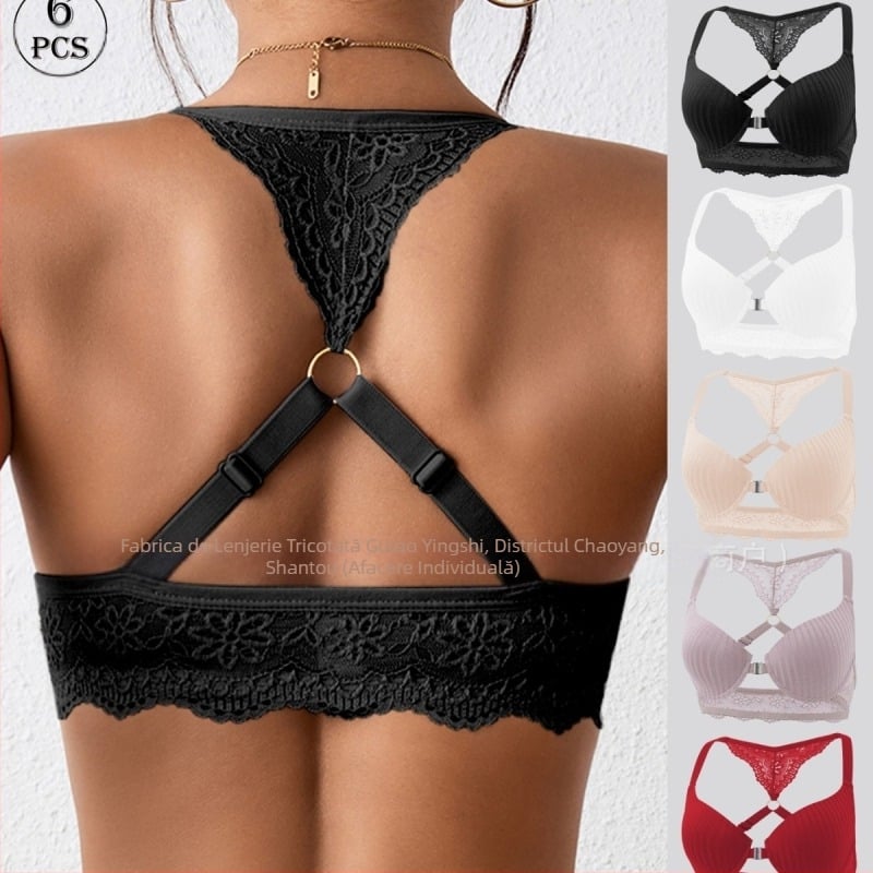 Lenjerie intimă transfrontalieră europeană și americană Amazon nou sutien sexy cu dungi cataramă frontală push-up imprimat dantelă spate sutien