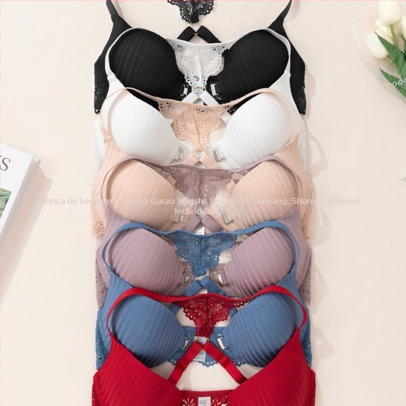 Lenjerie intimă transfrontalieră europeană și americană Amazon nou sutien sexy cu dungi cataramă frontală push-up imprimat dantelă spate sutien