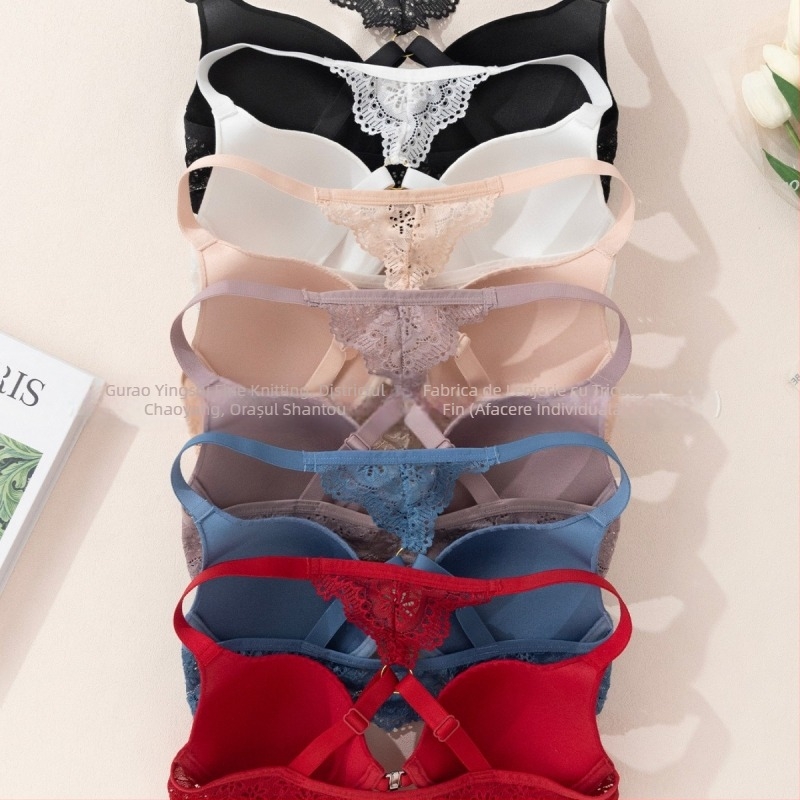 Lenjerie intimă transfrontalieră europeană și americană Amazon nou sutien sexy cu dungi cataramă frontală push-up imprimat dantelă spate sutien