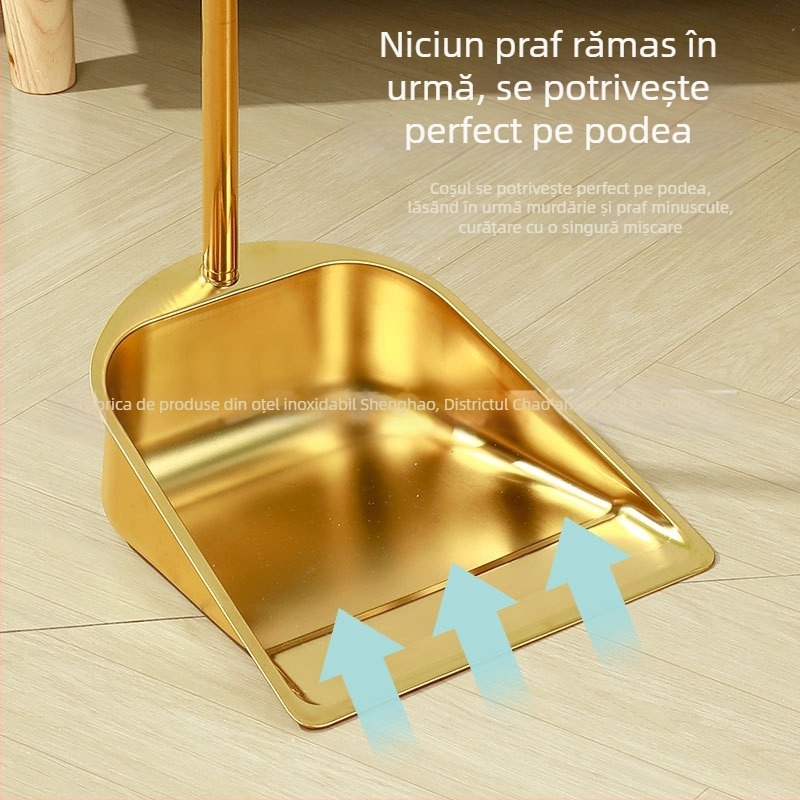 En-gros, îngroșat, din oțel inoxidabil, mătură de uz casnic, costum de aur, făraș de praf, lopată de gunoi, mătură combinată comercială de interior și exterior