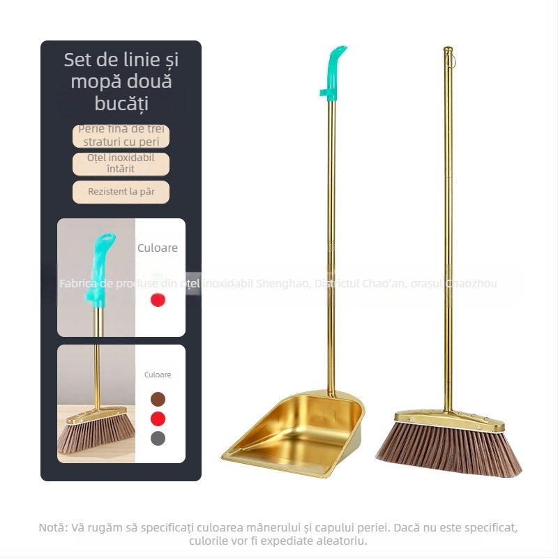 En-gros, îngroșat, din oțel inoxidabil, mătură de uz casnic, costum de aur, făraș de praf, lopată de gunoi, mătură combinată comercială de interior și exterior