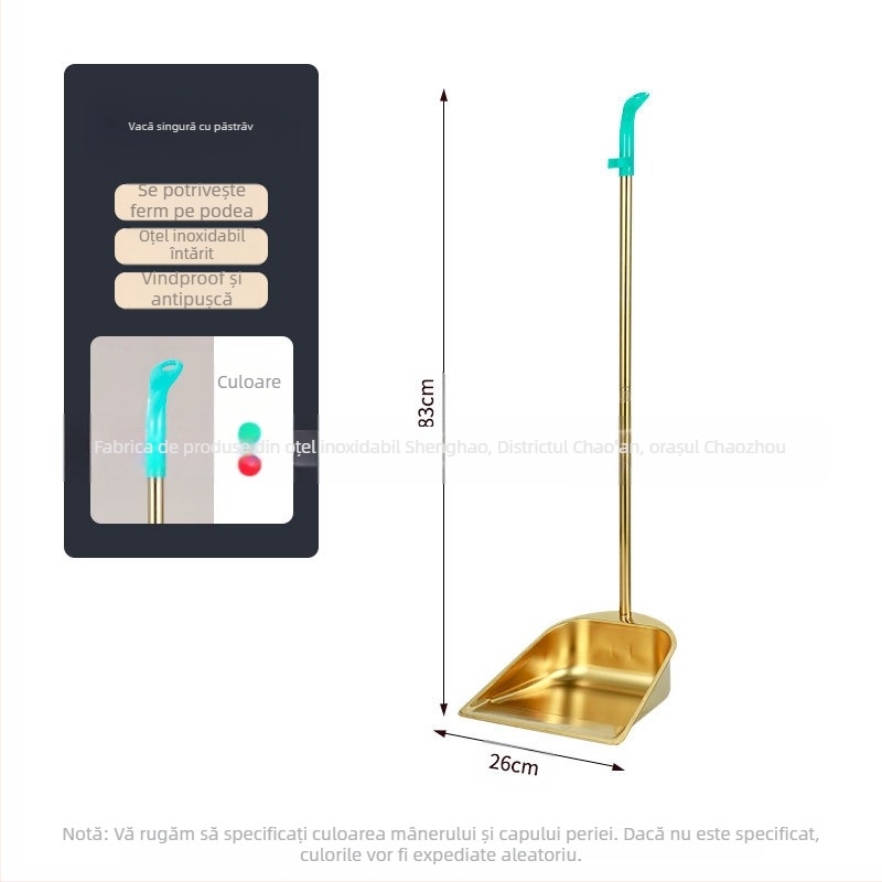 En-gros, îngroșat, din oțel inoxidabil, mătură de uz casnic, costum de aur, făraș de praf, lopată de gunoi, mătură combinată comercială de interior și exterior
