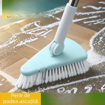 ♡ Perie triunghiulară pentru podea, perie cu peri duri cu mâner lung, perie pentru colțuri, perie pentru gresie și faianță, perie pentru curățarea băii, perie pentru toaletă, perie pentru podea
