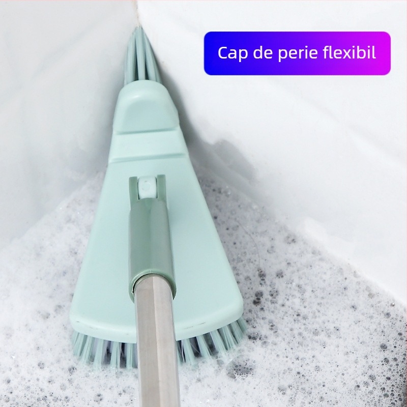 ♡ Perie triunghiulară pentru podea, perie cu peri duri cu mâner lung, perie pentru colțuri, perie pentru gresie și faianță, perie pentru curățarea băii, perie pentru toaletă, perie pentru podea